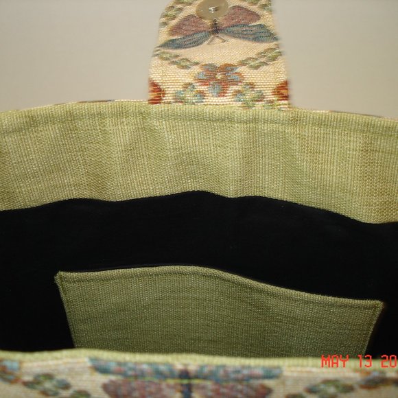 Handmade Cross-Body Bag Handbag Tote Purse Green Butterflies - Picture 6 of 7